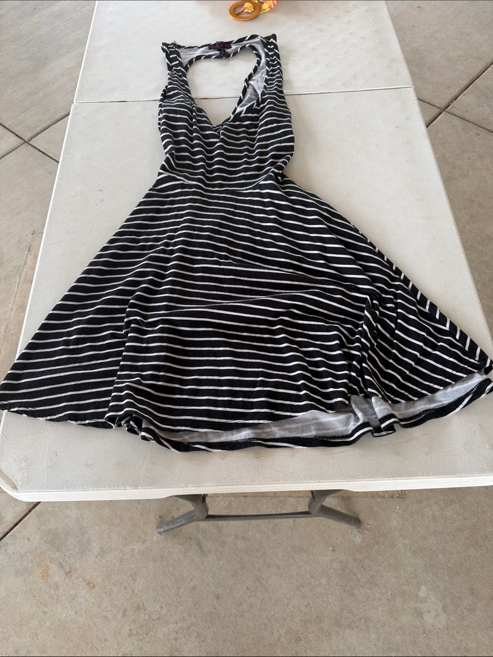 Material Girl Black and White Striped Halter Skater Dress